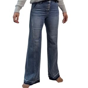 RISEN JEANS Women's Size 3‎ 26 Blue High Rise Wide Leg Button Fly Denim Jeans